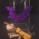 Halloween Purple Glitter Bat Earrings.