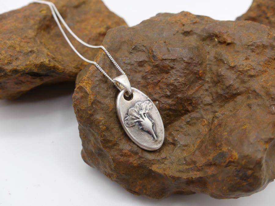 Recycled Sterling Silver Real Herb Robert Flower Mould Pendant Necklace.