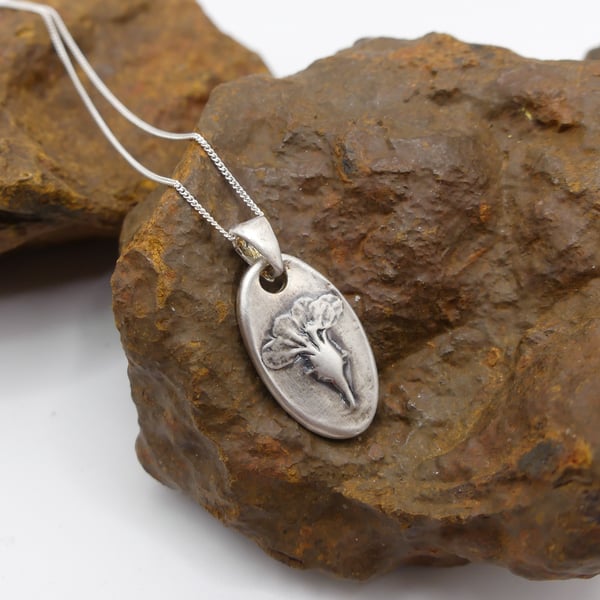 Recycled Sterling Silver Real Herb Robert Flower Mould Pendant Necklace.