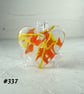 Orange and yellow heart fused glass pocket hug with stand 5x4.5cm (337)