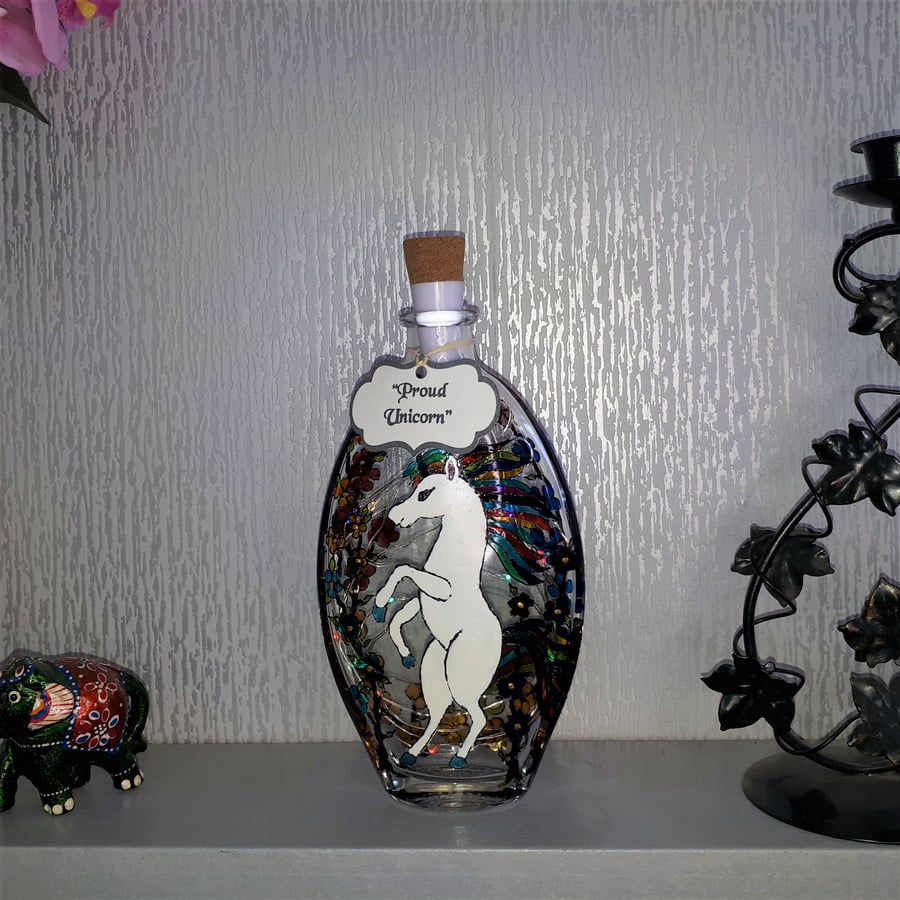Proud Unicorn - Handpainted Bottle Light