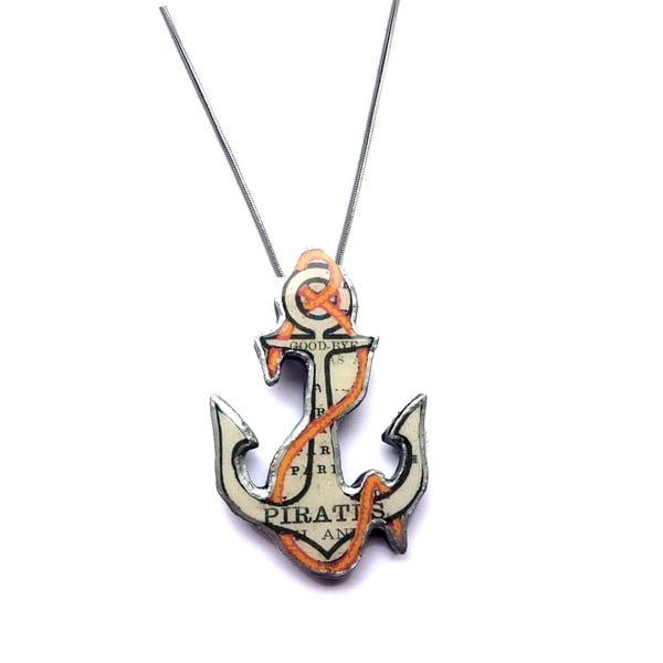 Whimsical Statement Pirate Nautical Anchor Resin Necklace by EllyMental