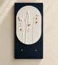 Lily of the Valley Wall Key Holder - Handmade Plaster Relief - Navy and Gold 