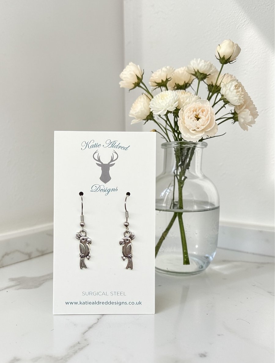Charm Earrings - Silver Parrot