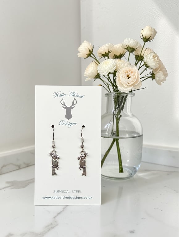 Charm Earrings - Silver Parrot