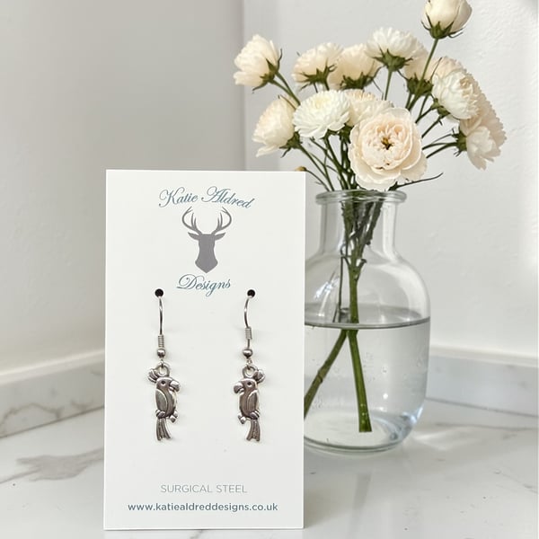 Charm Earrings - Silver Parrot