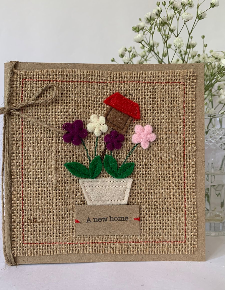 New Home Card. Handmade. Wool felt. Keepsake Card. Recycled Card.