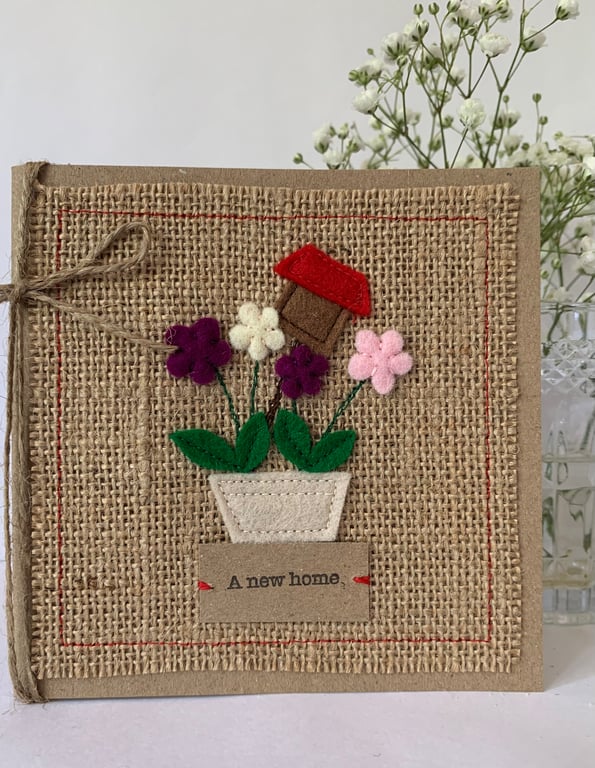 New Home Card. Handmade. Wool felt. Keepsake Card. Recycled Card.