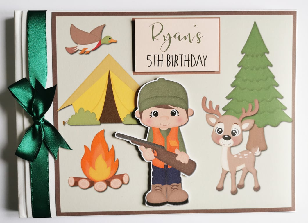 Hunting trip birthday guest book, deer, duck hunting, cabin in the woods book