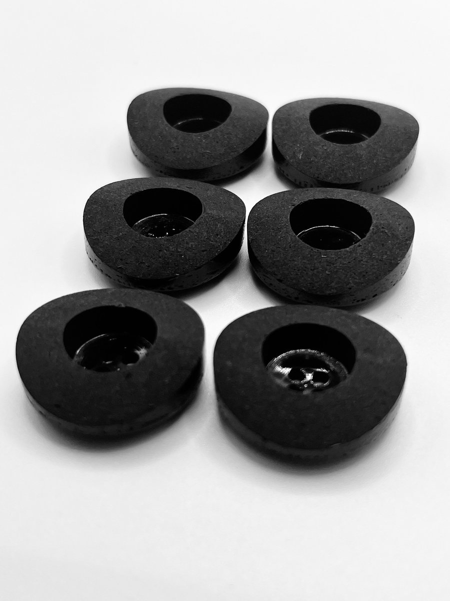 6 Coconut Shell Buttons, Black, Dish, 23mm Wide, Chunky Rim, Italian Design