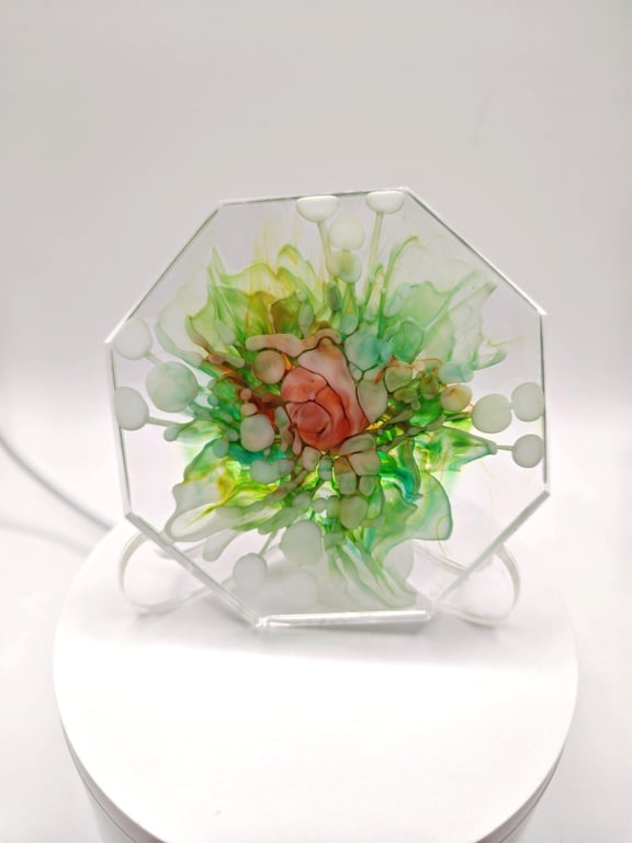 Handmade Resin Coaster: With Green Flower Bloom- Home Decor 