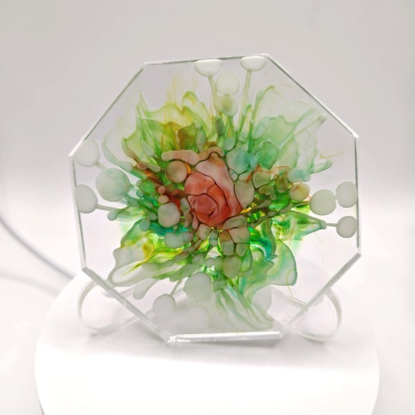 Handmade Resin Coaster: With Green Flower Bloom- Home Decor 