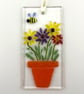 Fused glass mini suncatcher flowerpot with bee. - Image 1