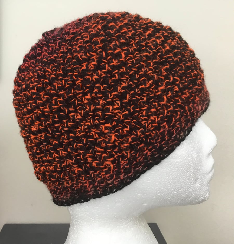 Super Warm Burnt Orange! Double Layered Crocheted Beanie Hat.