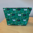 Swans Wearing Crowns Print Fabric Quilted Wash Bag