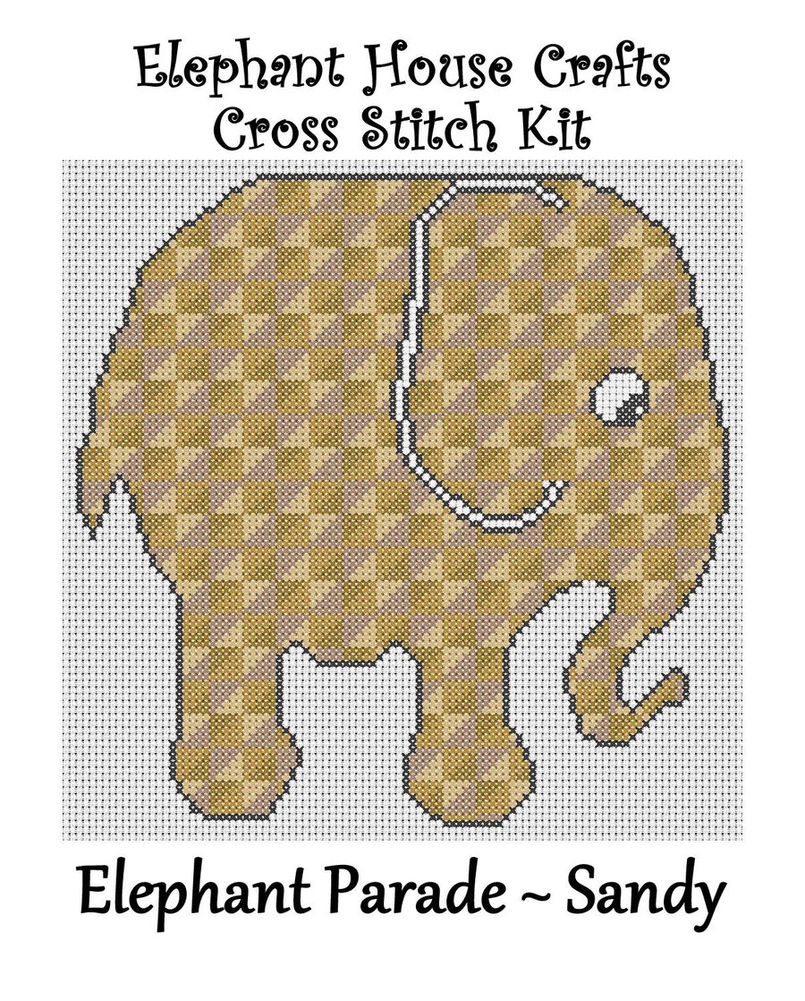 Elephant Parade Cross Stitch Kit Sandy Size Approx 7" x 7"  14 Count Aida