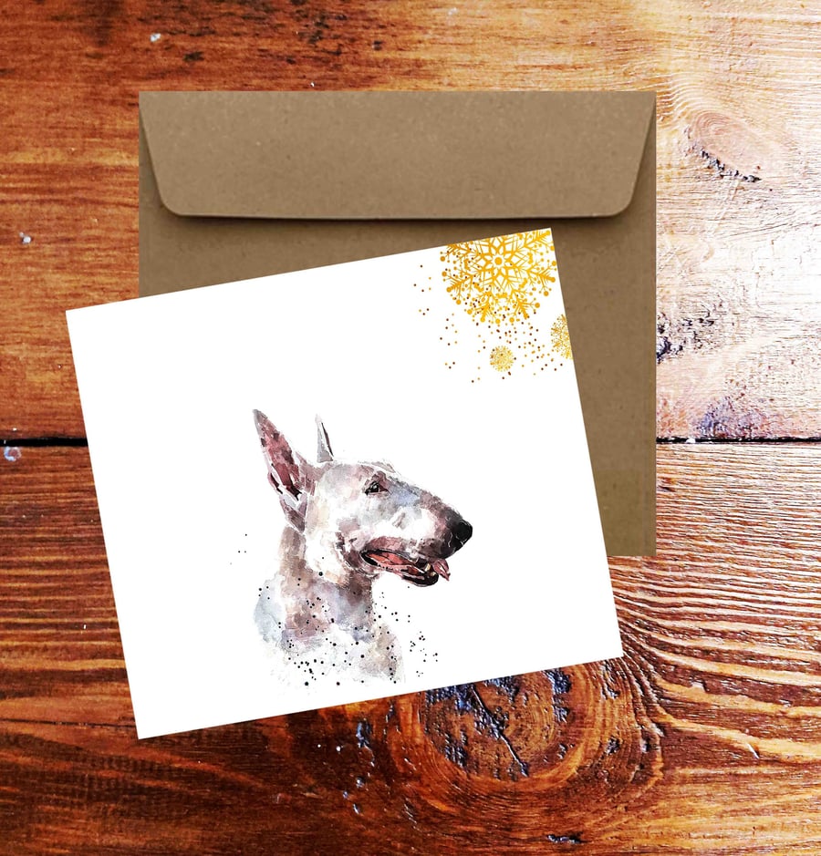 White Bull Terrier Square Christmas Card(s) Single Pack of 6.Bull Terrier cards,