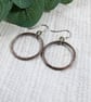Copper Hoop Earrings - Textured Antiqued Finish with Silver Ear Wires - Image 2