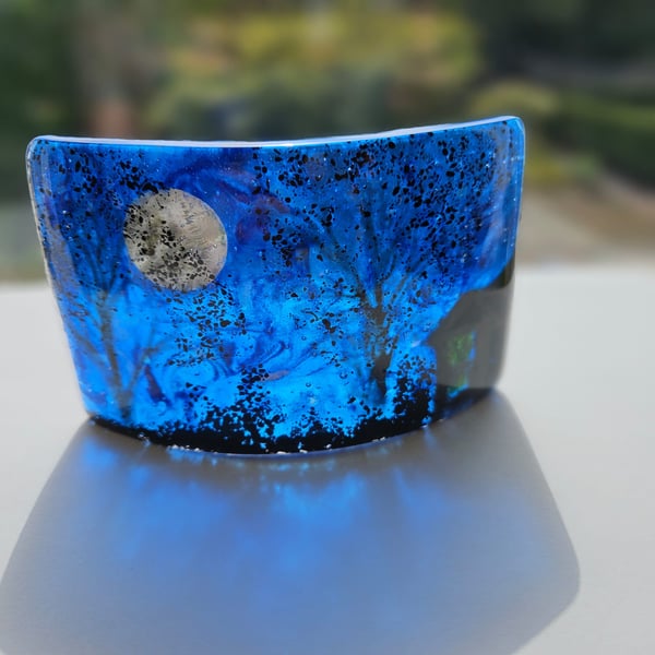 Night scene fused glass ornamental curve and light catcher
