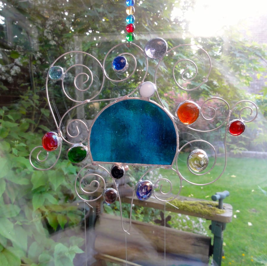 Stained Glass Garden Mobile - Turquoise
