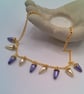 Purple and Cream Pearl Drop Beads on a Gold Plated Chain Necklace and Earrings - Image 9