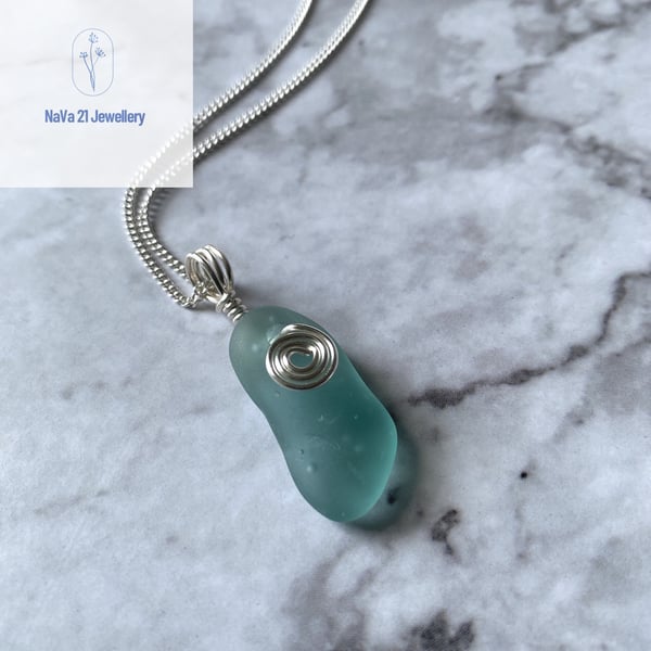 SOLD - Powder blue Seaglass pendant Ref:PBSG-150222