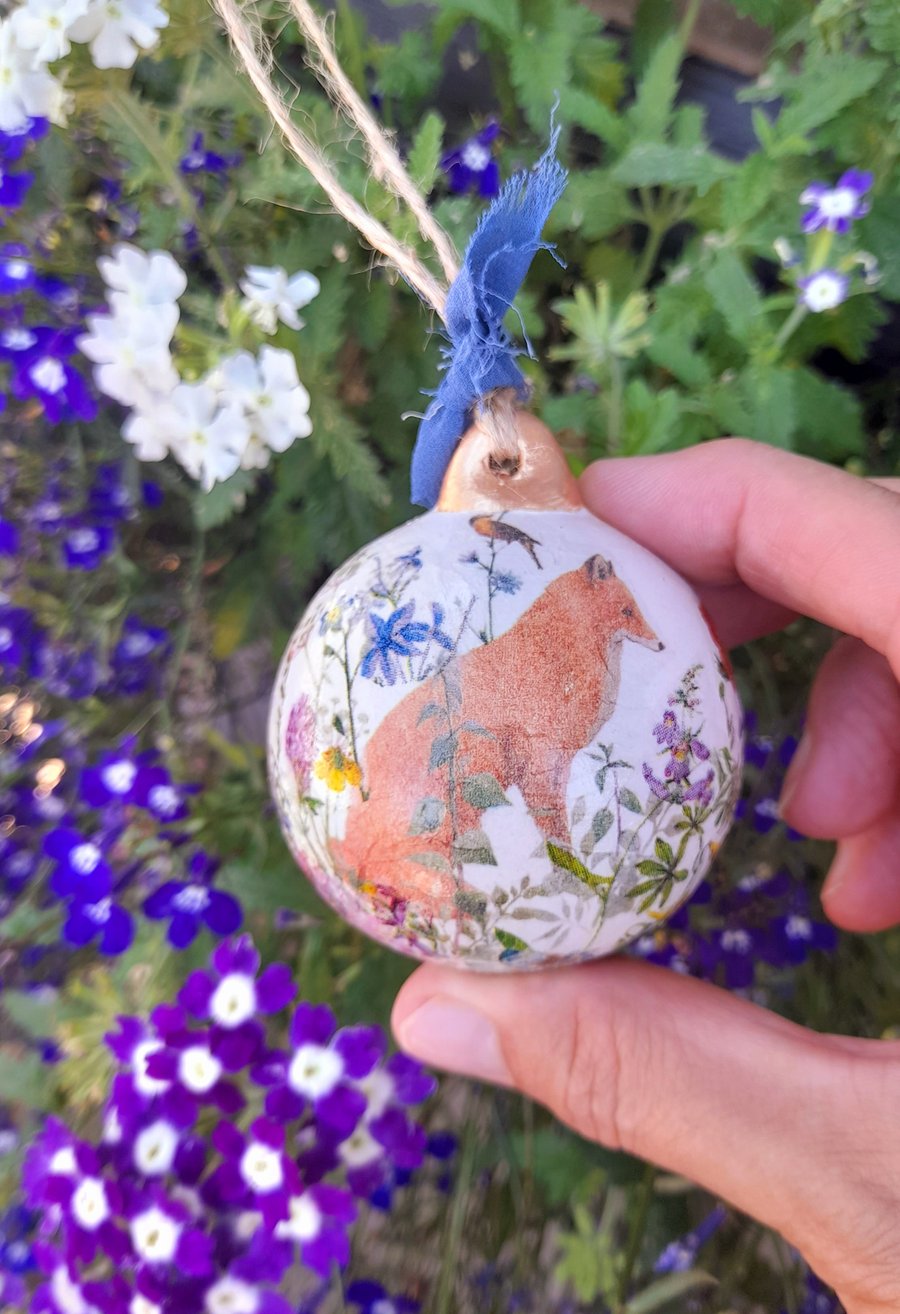 Fox Floral Ceramic Bauble