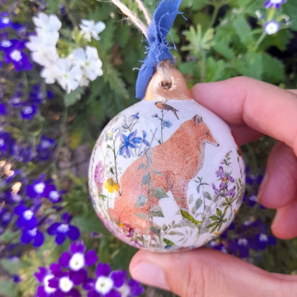 Fox Floral Ceramic Bauble