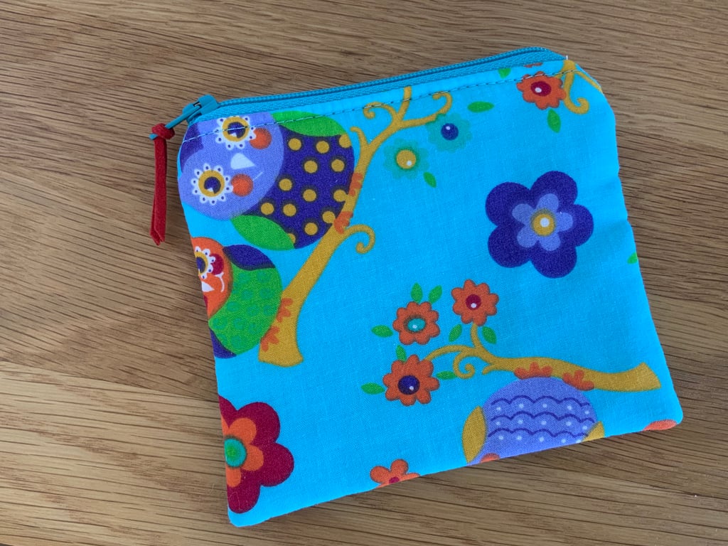 Fabric Coin Purse, Money Pouch, Zipped Purse, Purse, Card Holder, Owl