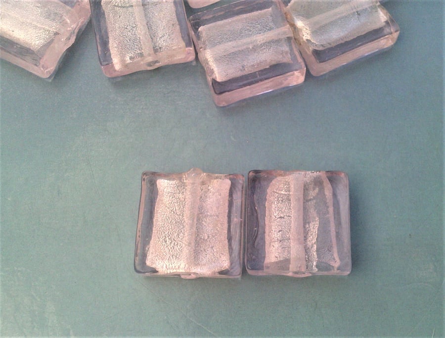 Pink Silver Foil Glass Beads, Loose Rectangle Beads for Jewellery Making 