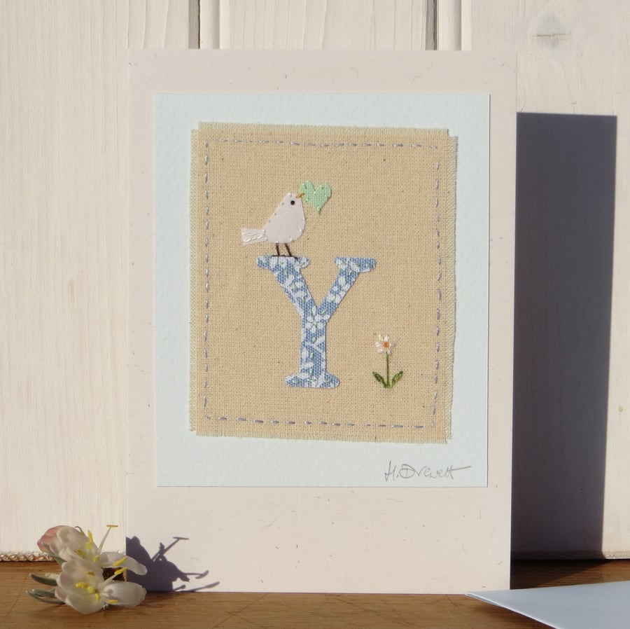 Sweet little hand-stitched letter Y - New Baby, Christening or Birthday