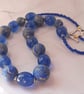 Statement Blue and Gold  Polymer Clay & Glass Handmade Necklace  - Image 4