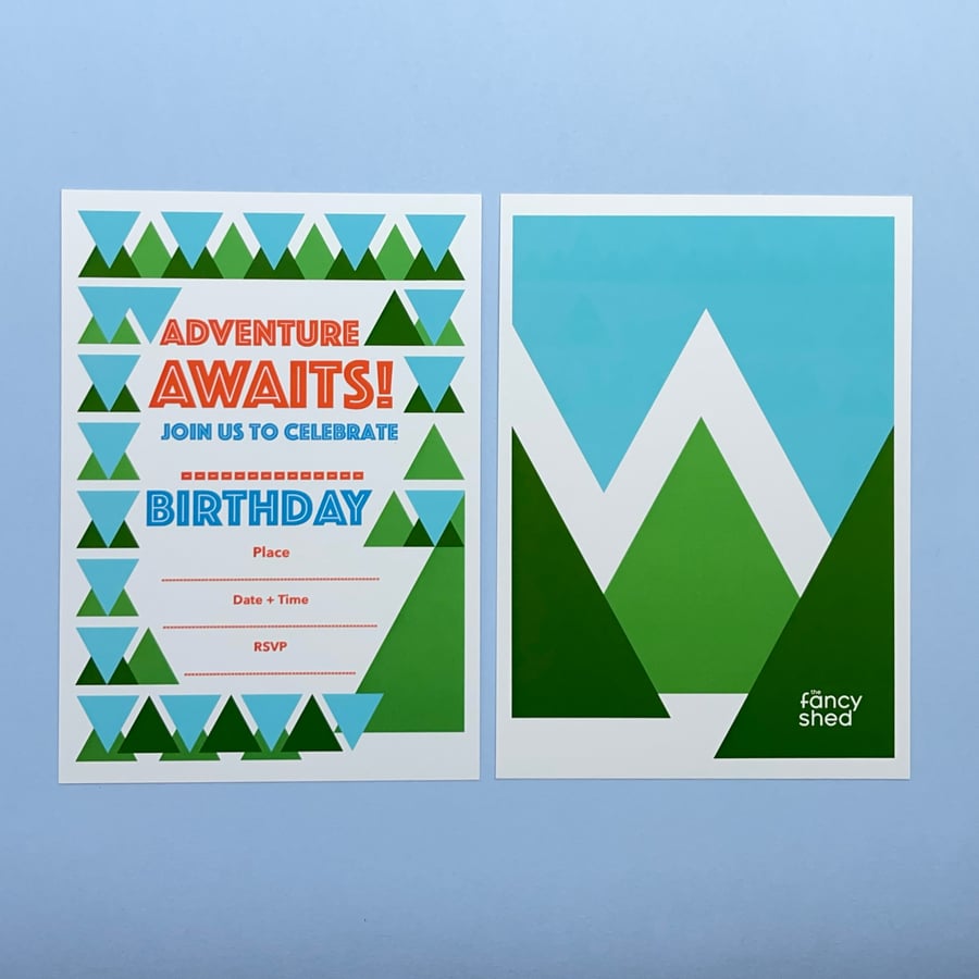 Pack of 8, Adventure Birthday Party Invitation