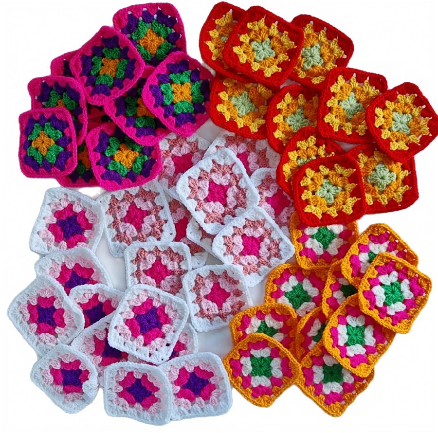 Bright 3" Hand-Crocheted Granny Squares – Bright Rainbow Mix