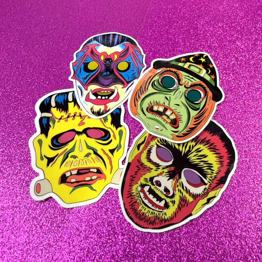 Vintage Halloween Masks Set Of 4 Stickers 