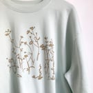  Womens organic cotton sweatshirt mint green gold wild meadow  print 