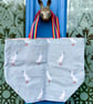 Small countryside duck tote bag - calm grey-blue outer and rainbow webbing - Image 2