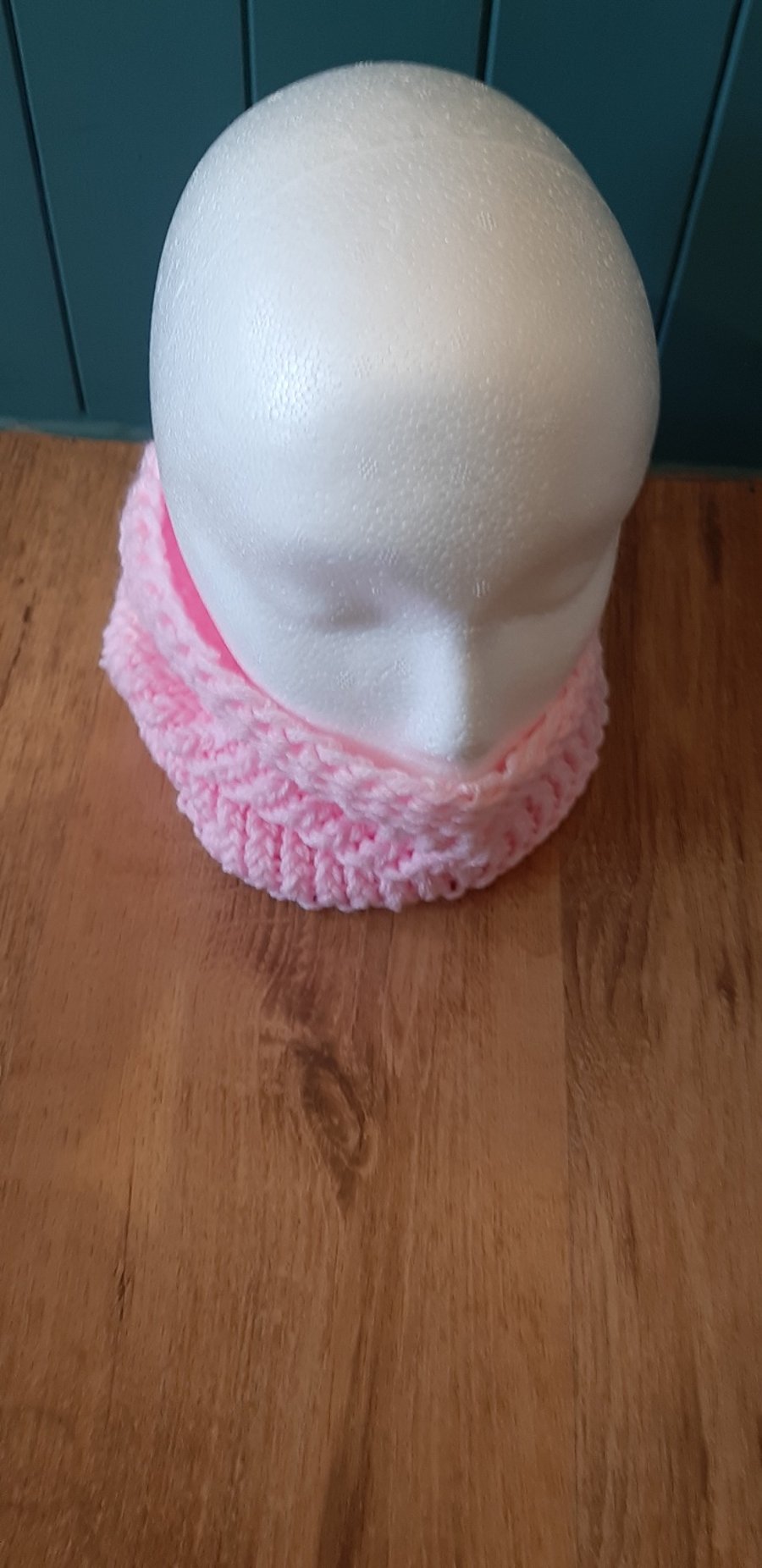 Handmade Baby Pink Knitted Cowl (12 inches long)