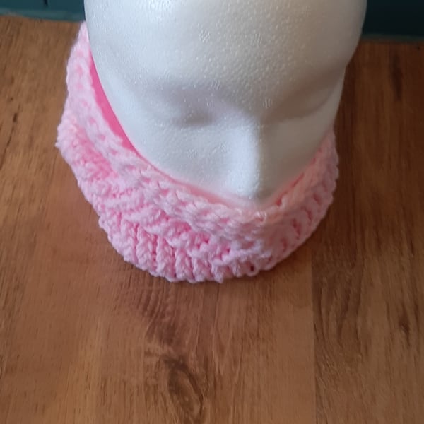 Handmade Baby Pink Knitted Cowl (12 inches long)