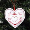 Christmas heart decoration, hanging decoration, embroidered decoration.