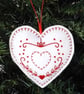 Christmas heart decoration, hanging decoration, embroidered decoration.