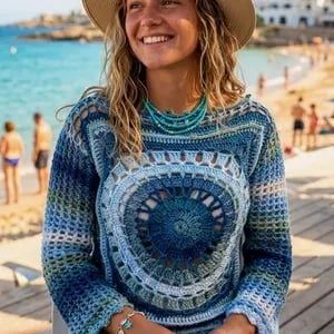 Hand-Crocheted Papatya Batik Mandala Jumper: Bl... - Folksy