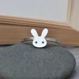 bunny rabbit ring with straight ears in sterling silver