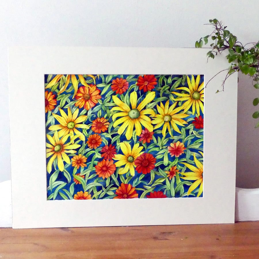 Colourful Garden Flower Watercolour Painting For Nature Lovers