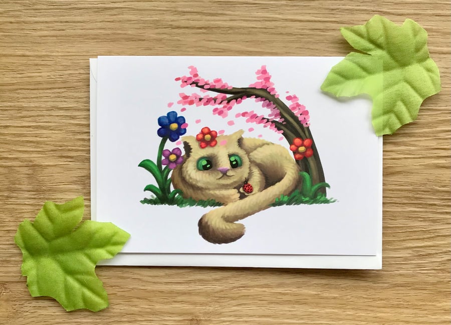 'Spring' cat blank greeting card