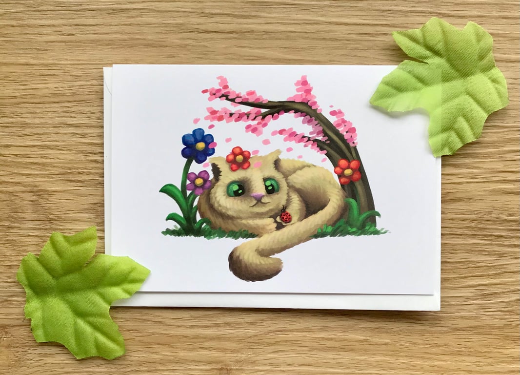 'Spring' cat blank greeting card