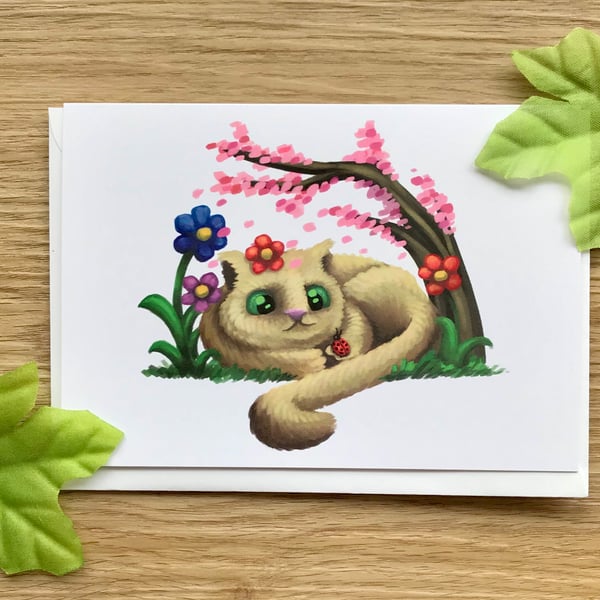 'Spring' cat blank greeting card