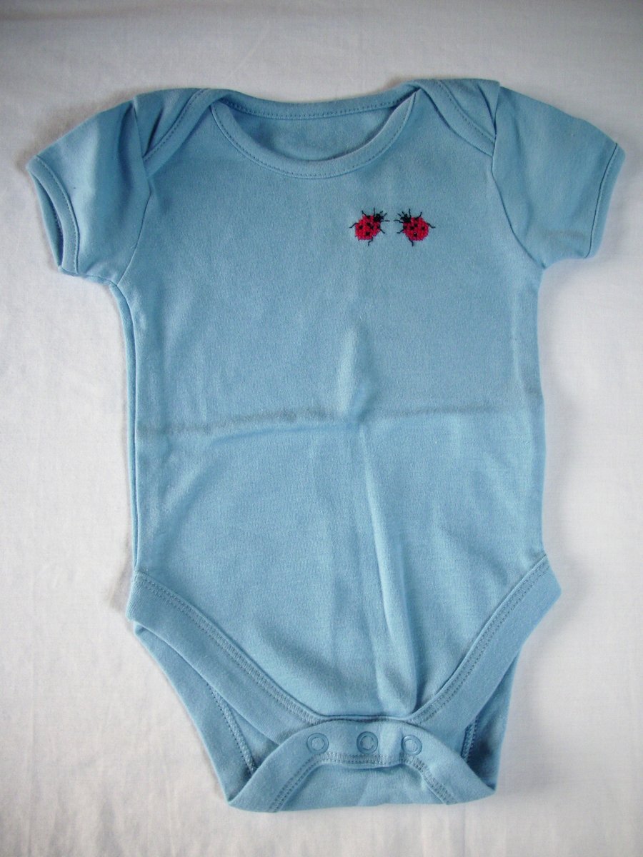 Ladybird Vest age 0-3 months, hand embroidered