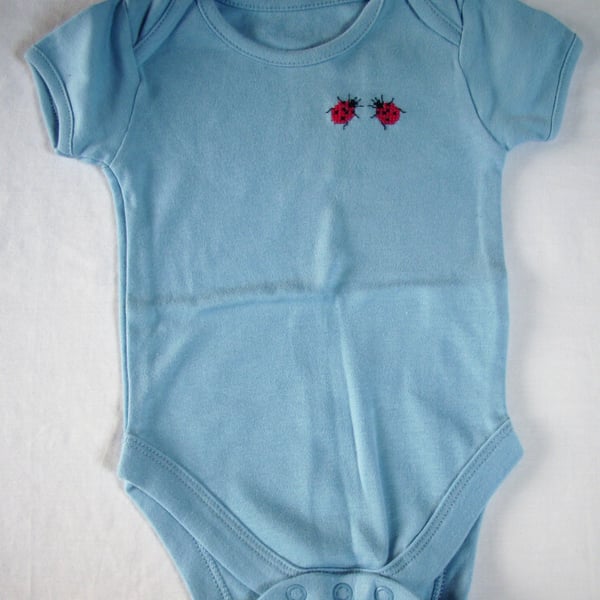 Ladybird Vest age 0-3 months, hand embroidered