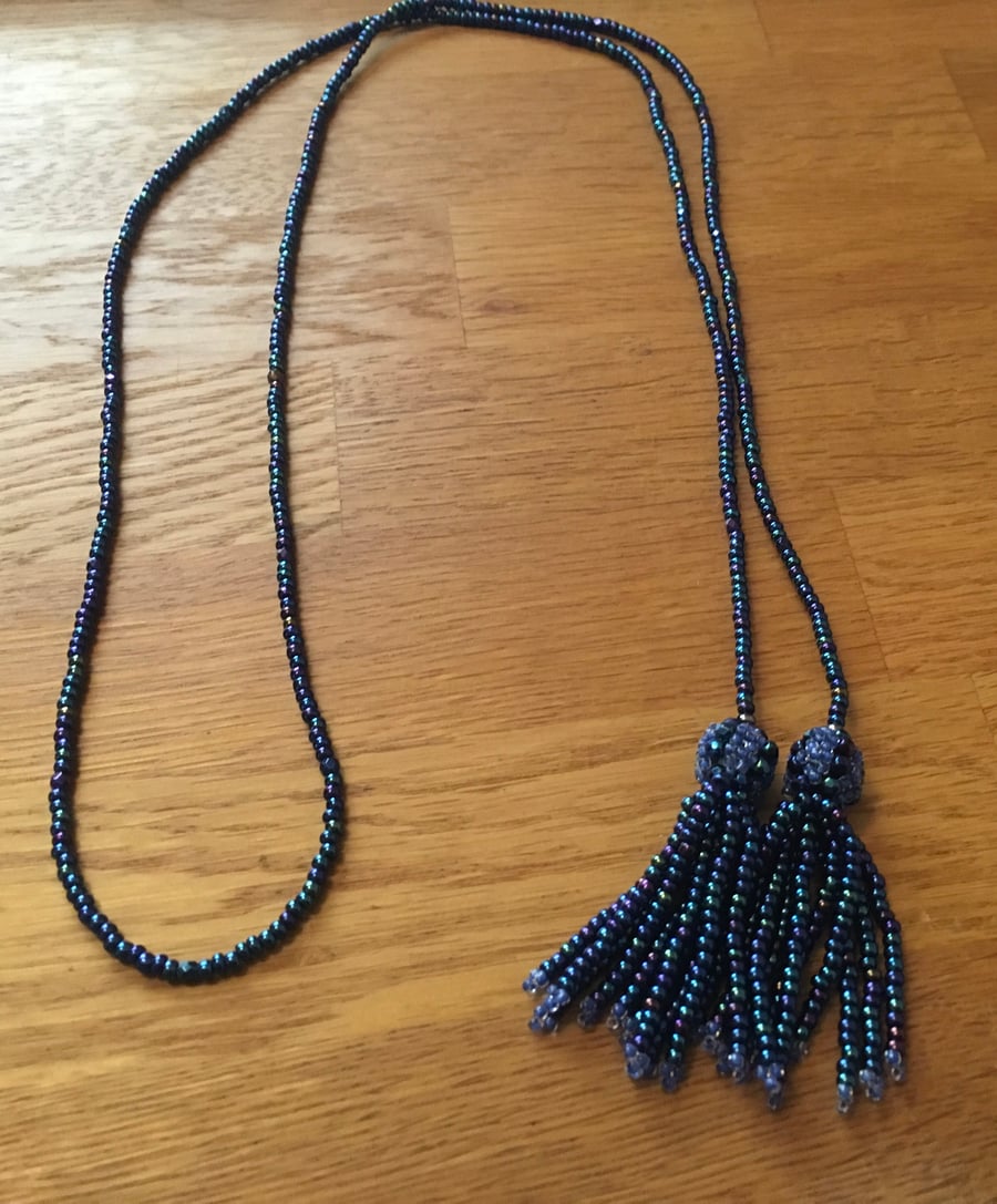 Blue beaded lariat